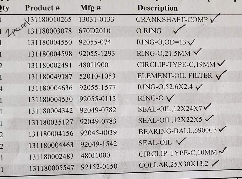 OEM parts order